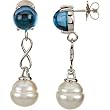 14K White Gold Paspaley South Sea Cultured Pearl and London Blue Topaz Cabochon Earrings - 12.00mm