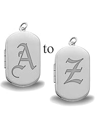 Sterling Silver Ye Olde English Initial Dog Tag Locket 1 inch x 1-1/4 inch in Sterling Silver