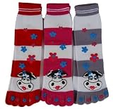 Gravity Funky Cow Flowers Stripes Toe Socks (One Size Fits Most) - 3 Pack