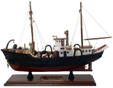 Childrens Toyshop  Küche & Haushalt : FISCHERBOOT 45 CM MODELL MARITIM HOLZ BOOT KUTTER MODELSCHIFF CHALUTIER SCHWARZ-BRAUN NEU + OVP