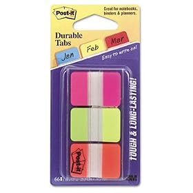 Post-it 686PGO - Durable File Tabs, 1 x 1 1/2, Assorted Fluorescent Colors, 66/Pack-MMM686PGO