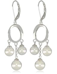 Majorica 7/8mm White 3 Pearls Circle Sterling Silver Drop Earrings