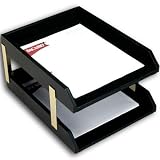 Black Leather Double Legal Trays w/Gold Posts