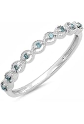 0.10 Carat (ctw) Sterling Silver Round Blue Diamond Ladies Anniversary Wedding Stackable Band Ring 1/10 CT