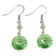Peridot Green 12mm Round Swarovski Drop Sterling Silver Earrings -- Made In USA