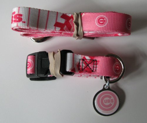 Chicago Cubs PINK Pet Set Dog Collar Leash ID Tag MEDIUM