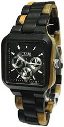 Tense Square Natural Sandal Wood Maple Wood Black Face Hypoallergentic Watch B7305DM-B