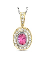 Vintage Oval Shaped Diamond Pendant With An Oval Center Stone In 18K Yellow Gold With A 0.90 ct. Genuine Pink Tourmaline Center Stone.