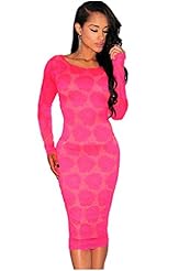 Sexy Backless Lace Polyester Round Neck General Print Long Sleeves  Dress