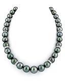 10-13mm Dark Green Tahitian Pearl Necklace with Rondelles