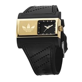 Adidas ADH1723 Black Dial Gold Plated Black Leather Strap Watch