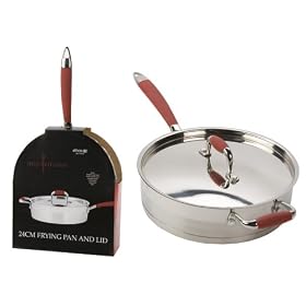 Ethos Hells Kitchen Frypan with lid, Stainless Steel Red Handles, 24 cm