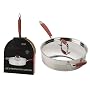Ethos Hells Kitchen Frypan with lid, Stainless Steel Red Handles, 24 cm