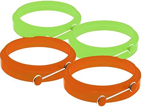 Wishstone Egg Ring Set of 4 - Silicone Egg Poacher Rings Non-stick Fried Egg Pancake Molds for Breakfast Sandwiches Set of 4 Includes 2 Orange and 2 Green Egg Shaper Kitchen Accessories