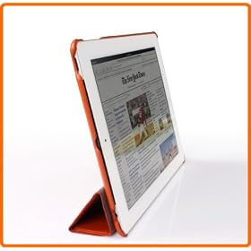 Invision� ORANGE iPad 2 Smart Case CoverTM - Full Grade leather (PU) with Satin Inner Cloth - PREMIUM QUALITY & SUPERIOR DESIGN FEATURES, AUTO SLEEP/WAKE FUNCTION AS STANDARD.