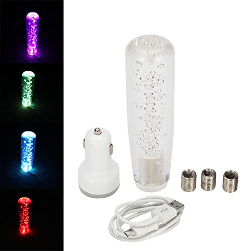 Possbay Universal Manual Car Gear Shift Knob Stick Shifter Crystal Bubble LED Colorful Lever USB Charger Adapter 150mm