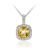 Sterling Silver Citrine & Diamond Accent Square Pendant