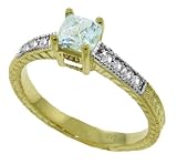 0.5 Carat (ct, cttw, ctw) Princess Cut Genuine Aquamarine & Diamond Accent 14k Gold Engagement Ring