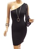 Patty Women One Shoulder Key Hole Chiffon Sleeve Cocktail Party Mini Dress