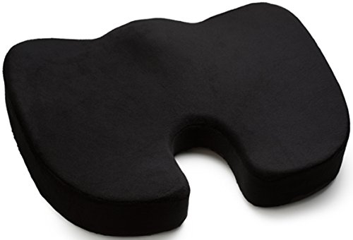 Seat Cushion, Luxfit Premium Coccyx Orthopedic 100% Memory Foam Seat Cushion - 2 Year Warranty (Black)
