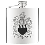 from Personalised Jewellery Richardson Coat of Arms Stainless Steel Hip Flask with Satin Lined Gift Box