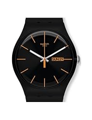 Swatch SUOB704 dark rebel black silicone strap black dial unisex watch NEW