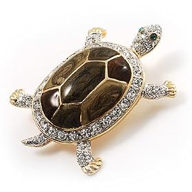 Fortunate Crystal Enamel Turtle Brooch (Gold&Olive)
