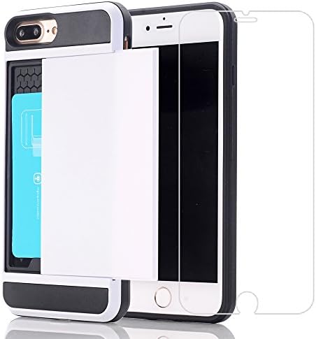 iPhone 7Plus Case+Screen Protector, Small7 Wallet Cover iPhone 7Plus Card Slot Case Protective Shell Rubber Bumper Case Anti-scratches Hard Cover Card Holder Wallet Case for iPhone 7Plus(White)