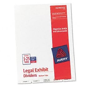 Avery-Style Legal Bottom Tab Divider, Title: Exhibit 1-25, Letter, White