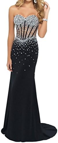 Harshori Sweetheart Corset Style Bodice Strapless Crystals Evening Gown 12 Black