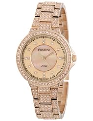 Armitron Womens 75/5173RMRG Peach Swarovski Crystal Accented Rose Gold-Tone Bracelet Watch
