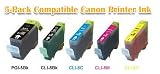 5-Pack Non-OEM Ink w/ Chip for Canon PGI-5BK CLI-8 Compatible Pixma MP500 MP530 MP600 MP800 iP4200 iP4300 iP4500 iP5200 iP5200