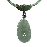 Natural Grade A Jadeite Jade and Garnet Fortune Charm Green Cord Necklace