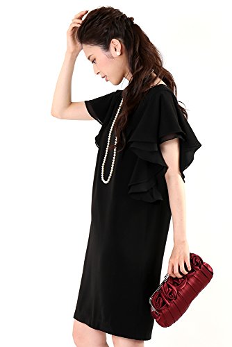 ドレス 袖フリル Iライン ゆるふわ とろみ ひざ丈 結婚式 お呼ばれ 30代 40代 50代 二次会 パーティー ラッフル スリーブ ワンピース FD-250066