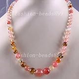New Volcano Cherry Quartz Crystal Round Loose Beads GIFT Necklace Gemstone 18"L