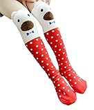 Plus Nao(プラスナオ) 子供用 ハイソックス キッズソックス ジュニアソックス 女の子 靴下 アニマルフェイス 動物 くま ねこ 無地 ボーダー ドット 肌着 下着 キッズ ジュニア - レッ