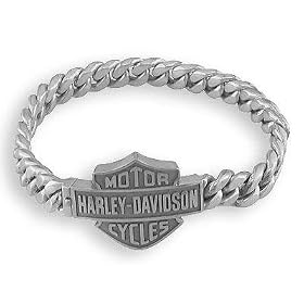 Harley-Davidson� Mens Heavy Link Bar and Shield Clasp Chain Silver Bracelet HDB0170
