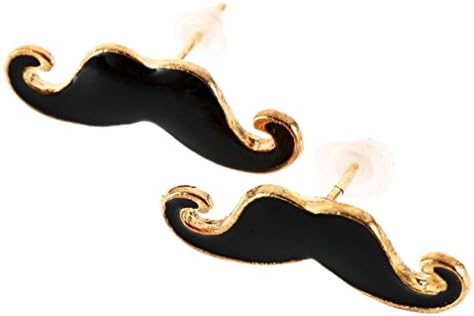 Vintage Black Handlebar Mustache Moustache Beard Ear Studs Earrings
