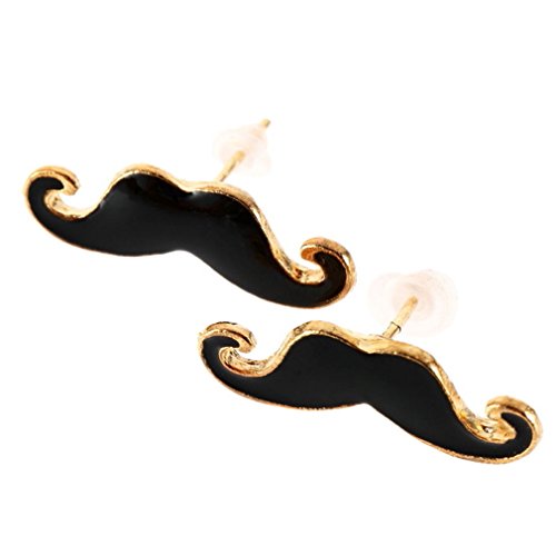 Vintage Black Handlebar Mustache Moustache Beard Ear Studs Earrings