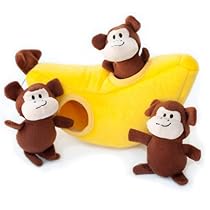 ZippyPaws Burrow Squeaky Hide and Seek Plush Dog Toy, Monkey 'n Banana
