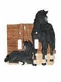 Black Thoroughbred Horse Double Switch Plate Cover