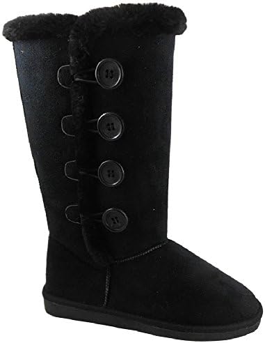 Arnina Becky-4 CUTE! Tall Faux Fur Suede Botton Bootie* Flat Mid-Calf Boot BLACK 8.5