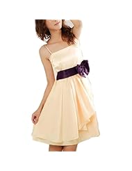 Elasticized   Waistline Polyester  Spaghetti Strap Two-Toned  Dress With a Bow(s)