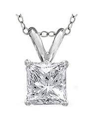 0.20 Carat (ctw) Sparkling 14k White Gold Brilliant Princess Diamond Solitaire Pendant