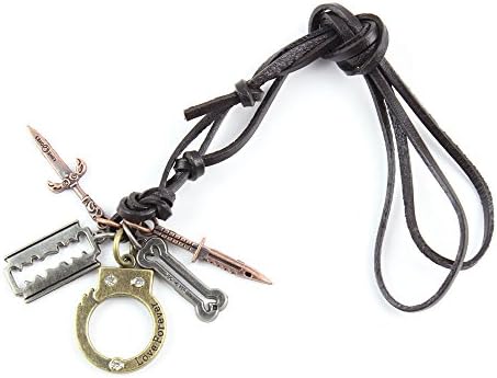 2 PCS Fashion Jewelry Leather Necklace Long Chain Pendent Sweater Collar Bib Choker Collier Sword Bone Handcuff