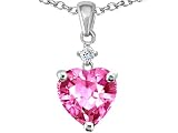 1.80 cts 14K White Gold Plated 925 Sterling Silver Heart Shaped Created Pink Topaz Pendant