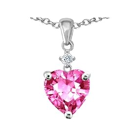 1.80 cts 14K White Gold Plated 925 Sterling Silver Heart Shaped Created Pink Topaz Pendant