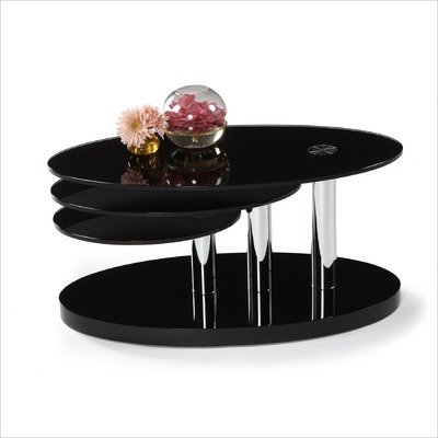 Three Tier Swivel Oval Table in Black