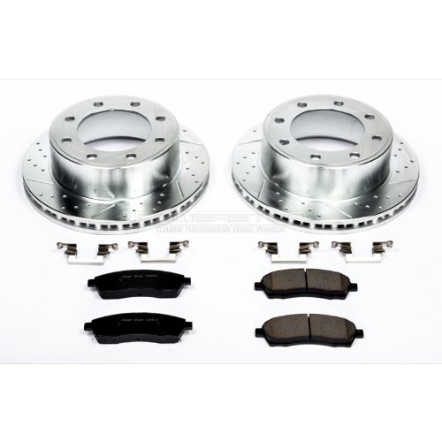 Power Stop K1890 Rear Ceramic Brake Pad and Cross Drilled/Slotted Combo Rotor One-Click Brake Kit On Sale