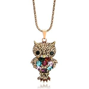 18K Gold Plated Colorful Crystal Diamond Accent Cute Owl Pendant Necklace